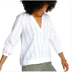 Marine Layer White Linen V-Neck Blouse Top Sz-Small